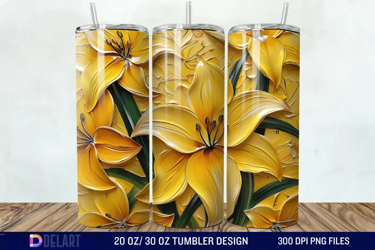 3d Yellow Painted Lily Tumbler Wrap