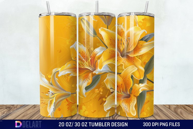 3d Yellow Painted Lily Tumbler Wrap example image 1