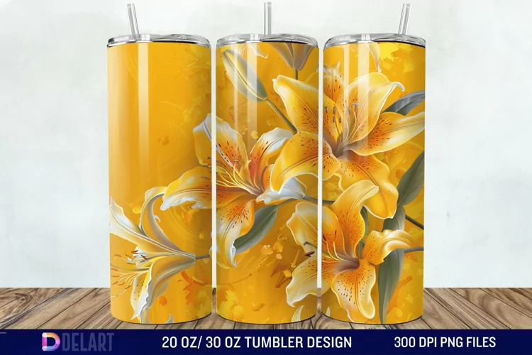 3d Yellow Painted Lily Tumbler Wrap