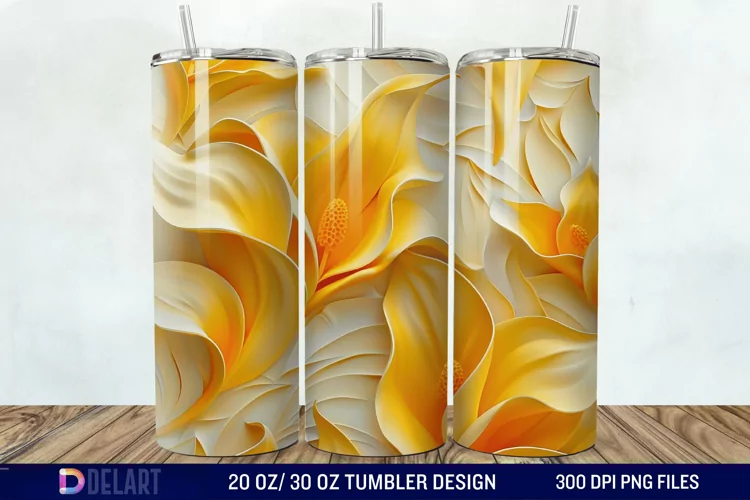 3d Yellow Painted Lily Tumbler Wrap