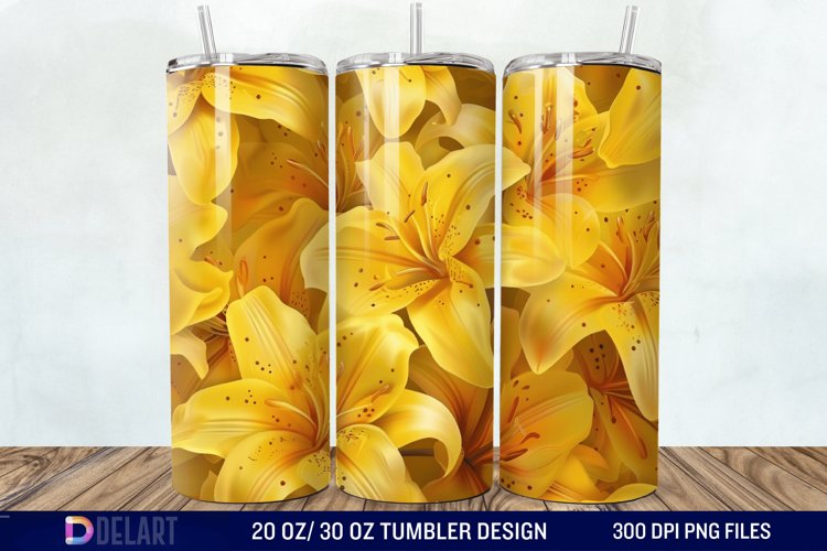 3d Yellow Painted Lily Tumbler Wrap example image 1