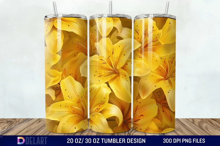 3d Yellow Painted Lily Tumbler Wrap
