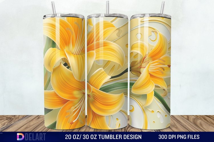 3d Yellow Painted Lily Tumbler Wrap example image 1