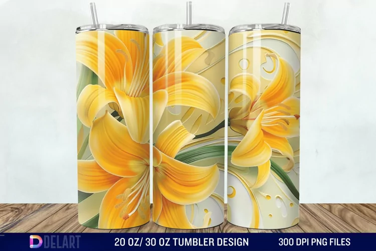 3d Yellow Painted Lily Tumbler Wrap