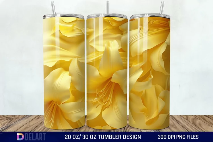 3d Yellow Painted Lily Tumbler Wrap