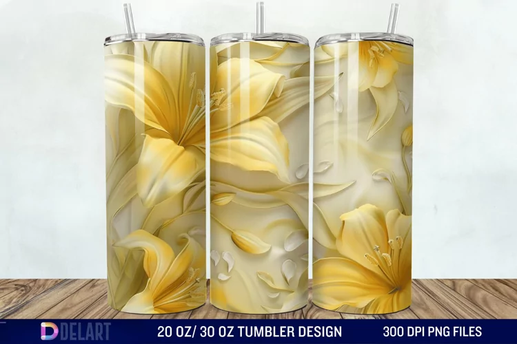 3d Yellow Painted Lily Tumbler Wrap