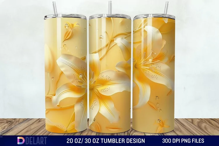 3d Yellow Painted Lily Tumbler Wrap