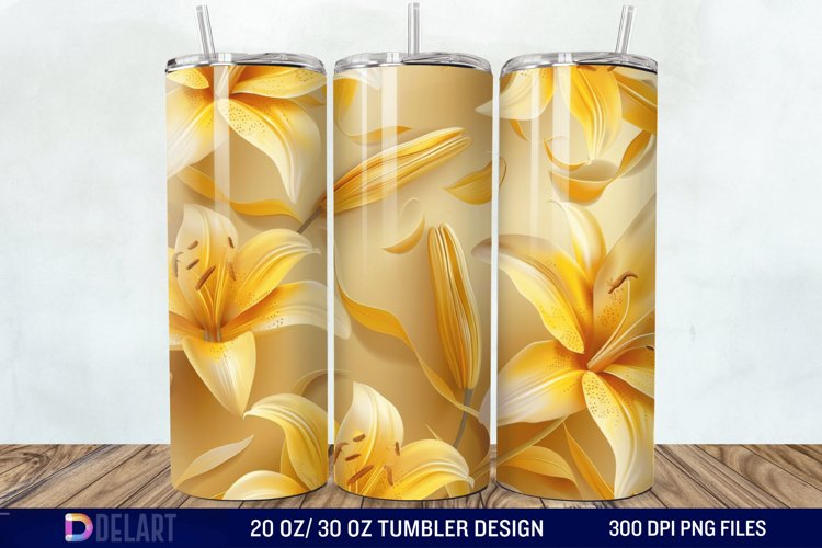 3d Yellow Painted Lily Tumbler Wrap example image 1