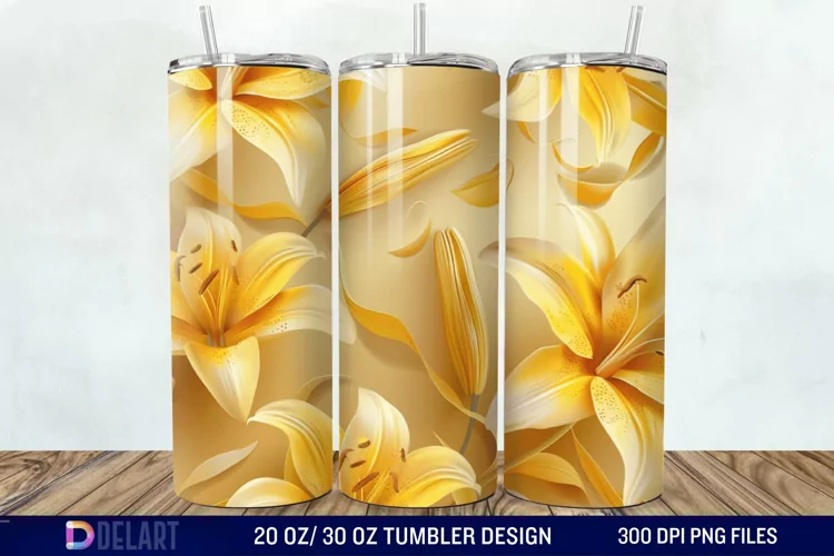 3d Yellow Painted Lily Tumbler Wrap
