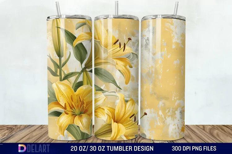 3d Yellow Painted Lily Tumbler Wrap