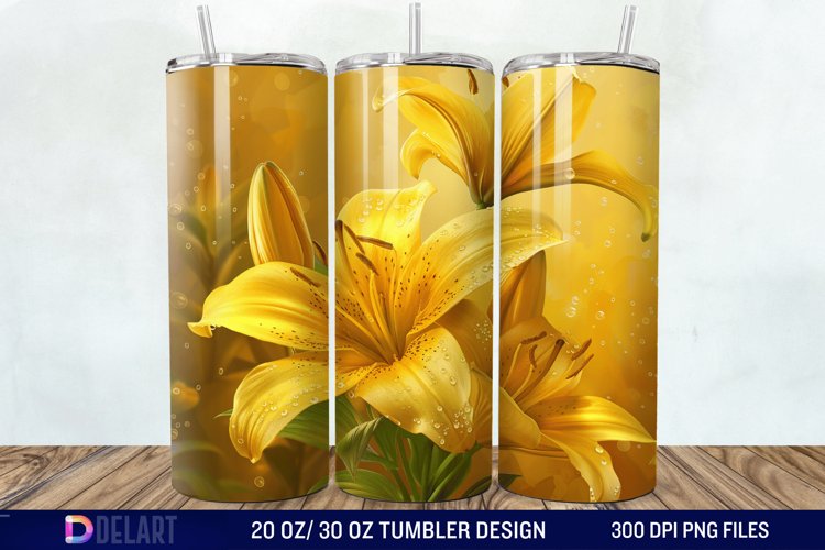 3d Yellow Painted Lily Tumbler Wrap example image 1