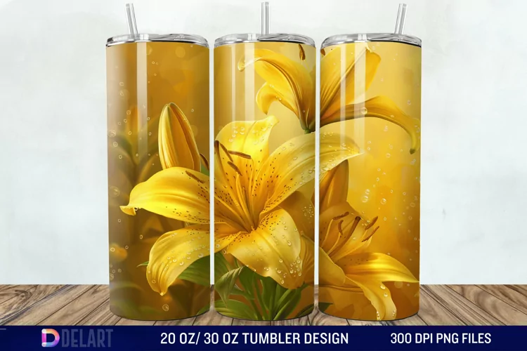3d Yellow Painted Lily Tumbler Wrap