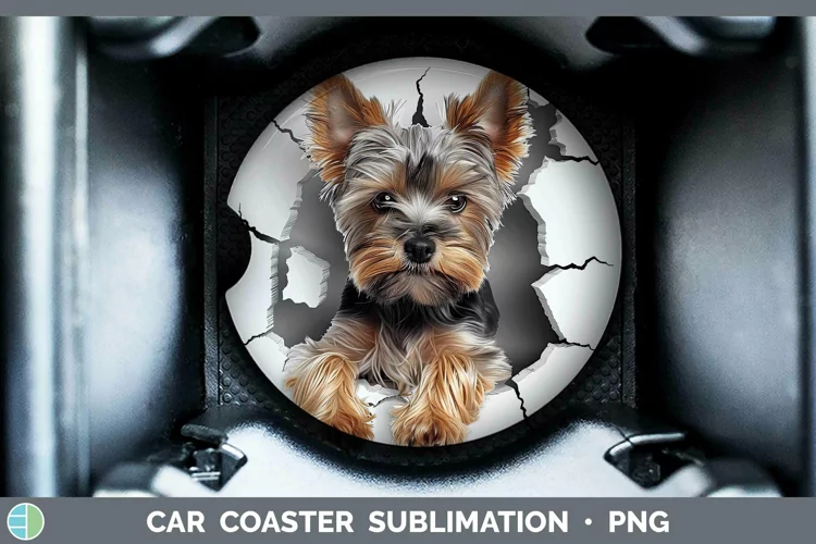 3D Yorkshire Terrier Car Coaster | Sublimation Coaster Desig