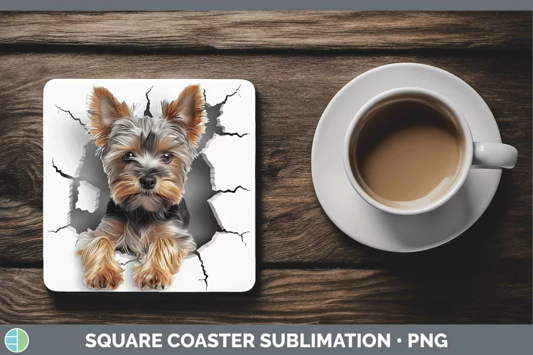 3D Yorkshire Terrier Square Coaster | Sublimation Coaster De