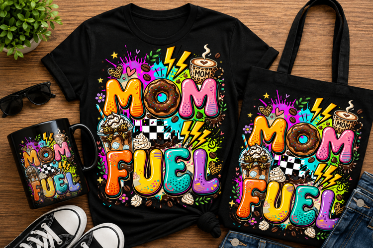 Mom Fuel Coffee PNG Sublimation Design for T-Shirts