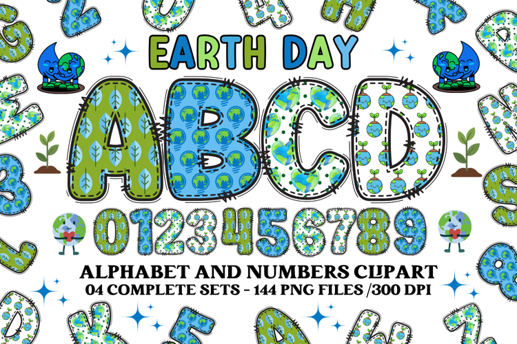 Earth Day Alphabet png clipart, earth day letters doodle