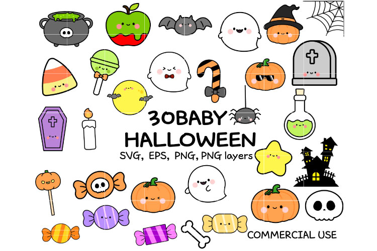 30 Baby Halloween Design Bundle | Cute Kawaii Clipart