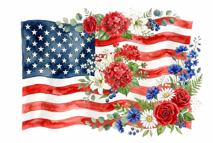 Watercolor American flag patriotic, Memorial Day clipart