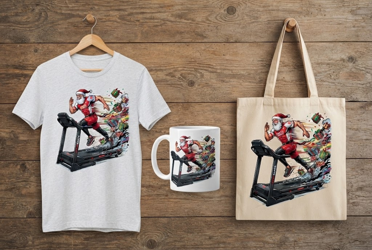 Santa Sprinting on Treadmill Fitness Art