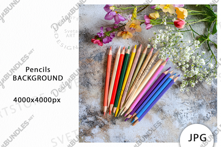 Colorful Pencils Background, Mockup JPG