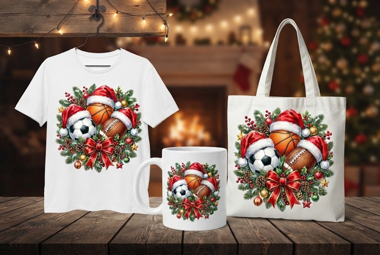 Festive Sports Balls Christmas Wreath Design