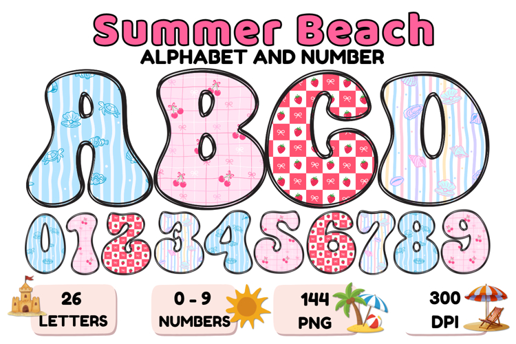 Summer Alphabet & Numbers PNG Clipart Doodle Letters 300 DPI