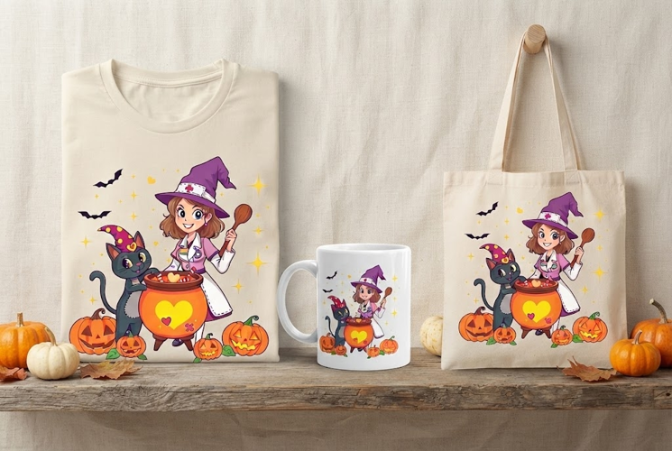 Halloween Nurse Witch PNG | Nurse Witch & Cat Clipart