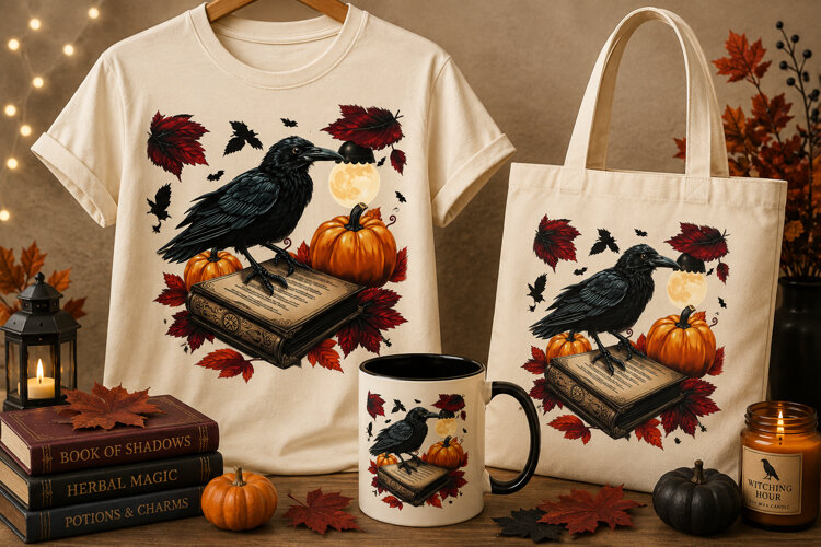 A dark and atmospheric Halloween raven PNG featuring a majes example image 1