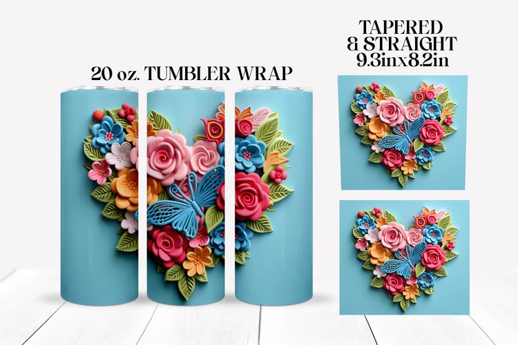 3D Floral Butterfly Tumbler Wrap Sublimation Design example image 1