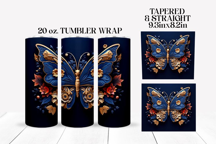 3D Floral Butterfly Tumbler Wrap Sublimation Design example image 1