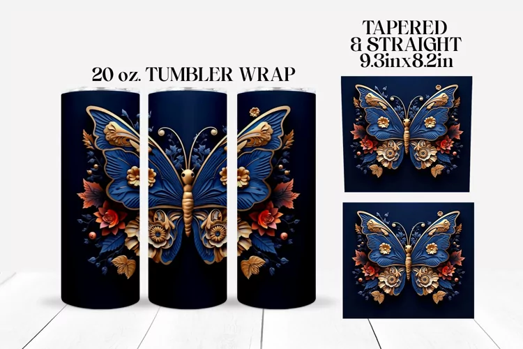 3D Floral Butterfly Tumbler Wrap Sublimation Design