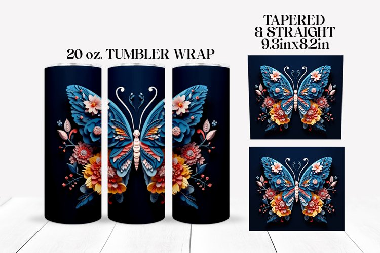 3D Floral Butterfly Tumbler Wrap Sublimation Design