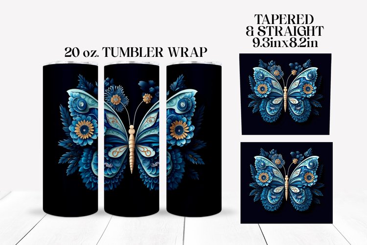 3D Floral Butterfly Tumbler Wrap Sublimation Design