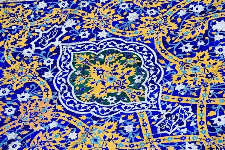 Asian old ceramic mosaic. Oriental ornament on ceramic tiles example image 1