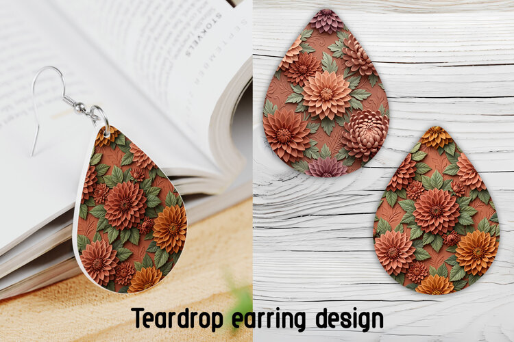 3D Dahlia Teardrop Earring Sublimation PNG example image 1