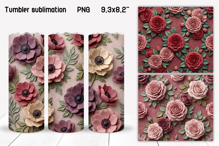 3D Floral Tumbler Sublimation PNG