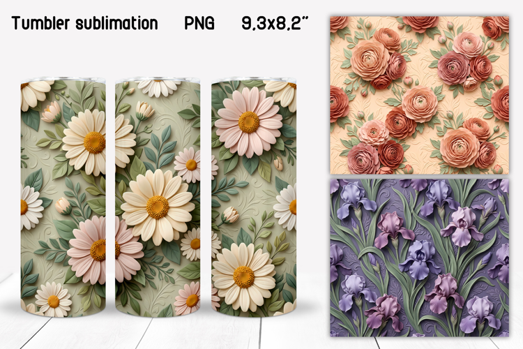 3D Floral Tumbler Sublimation PNG