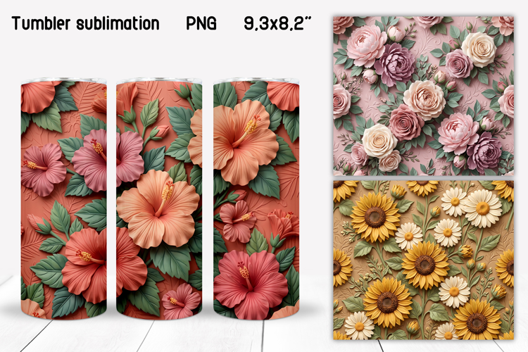 3D Flowers Tumbler Sublimation PNG