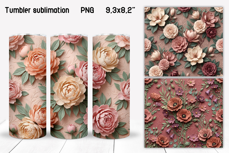 3D Botanical Flowers Tumbler Sublimation PNG