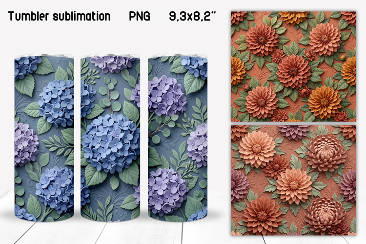3D Floral Tumbler Sublimation PNG