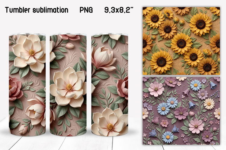 3D Flowers Tumbler Sublimation PNG