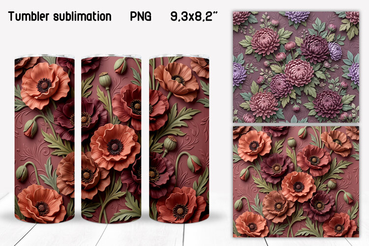 3D Poppy Chrysanthemum Tumbler PNG example image 1