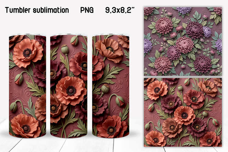 3D Poppy Chrysanthemum Tumbler PNG