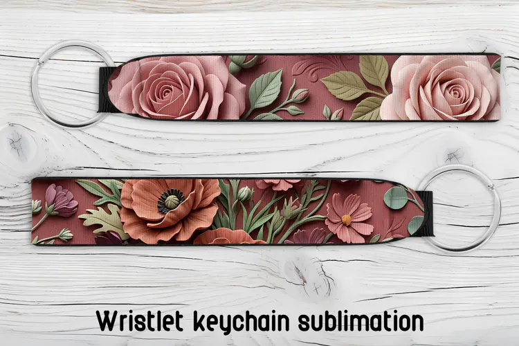 Dusty Rose Floral Wristlet Keychain PNG