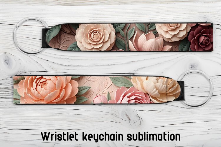 Blush Rose Floral Wristlet Keychain PNG example image 1
