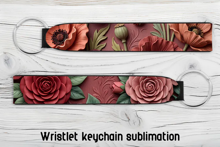 Red Rose Floral Wristlet Keychain PNG