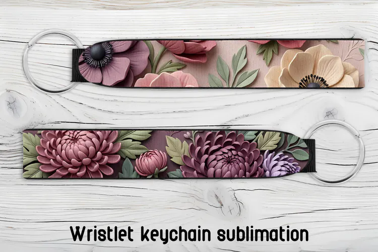 Mauve Floral Wristlet Keychain PNG
