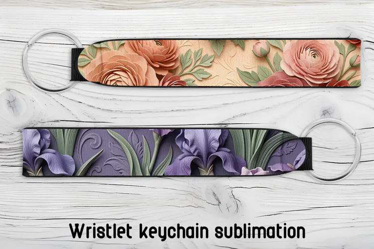 Purple Floral Wristlet Keychain PNG