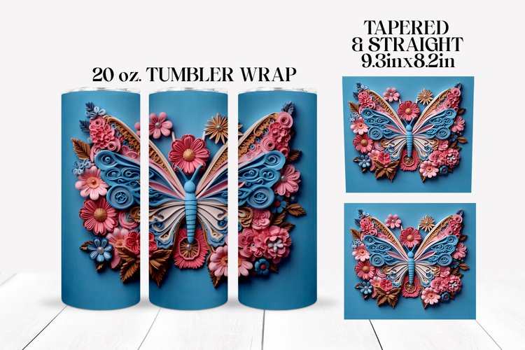 3D Floral Butterfly Tumbler Wrap Sublimation Design example image 1