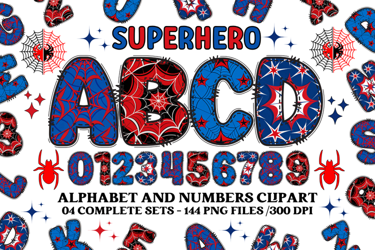 Superhero Alphabet png clipart, superhero letters doodle
